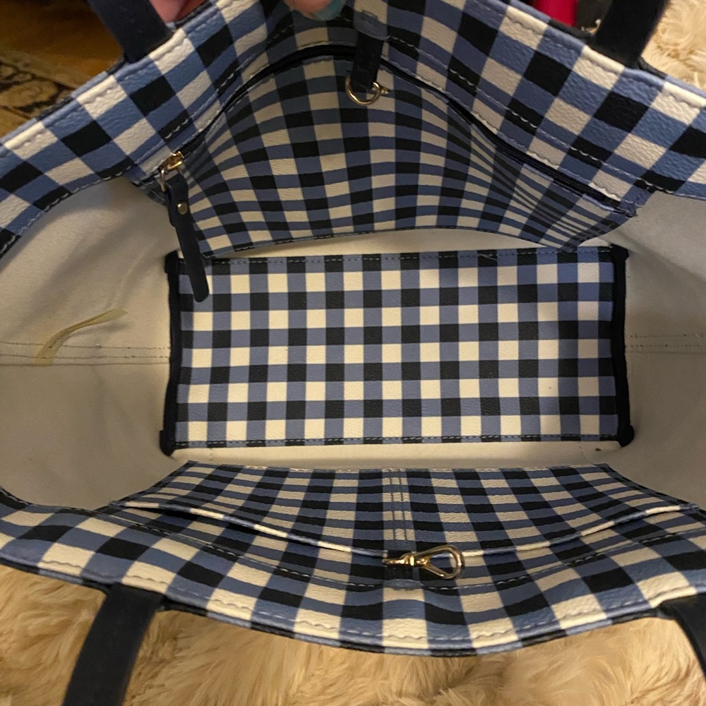 Kate Spade Navy and White Buffalo Check Tote Bag with Structured Design - Picture 9 of 11
